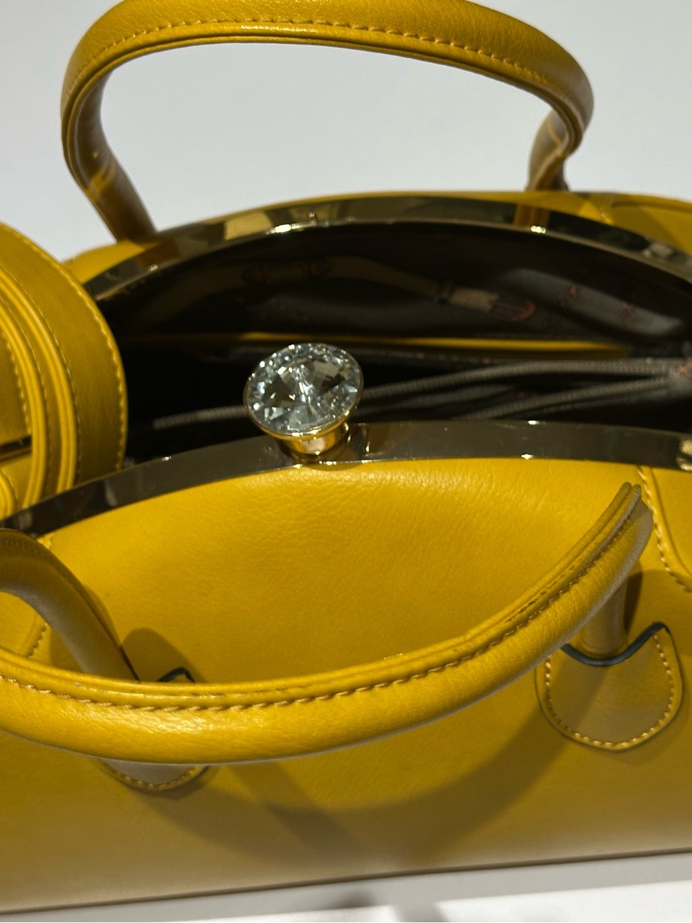 Yellow Dome Satchel Handbag with Gold Trim - Picture 2 of 6